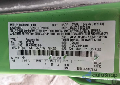 2014 Ford Fiesta Se z USA, uszkodzony, nr VIN 3FADP4EJ7EM110110